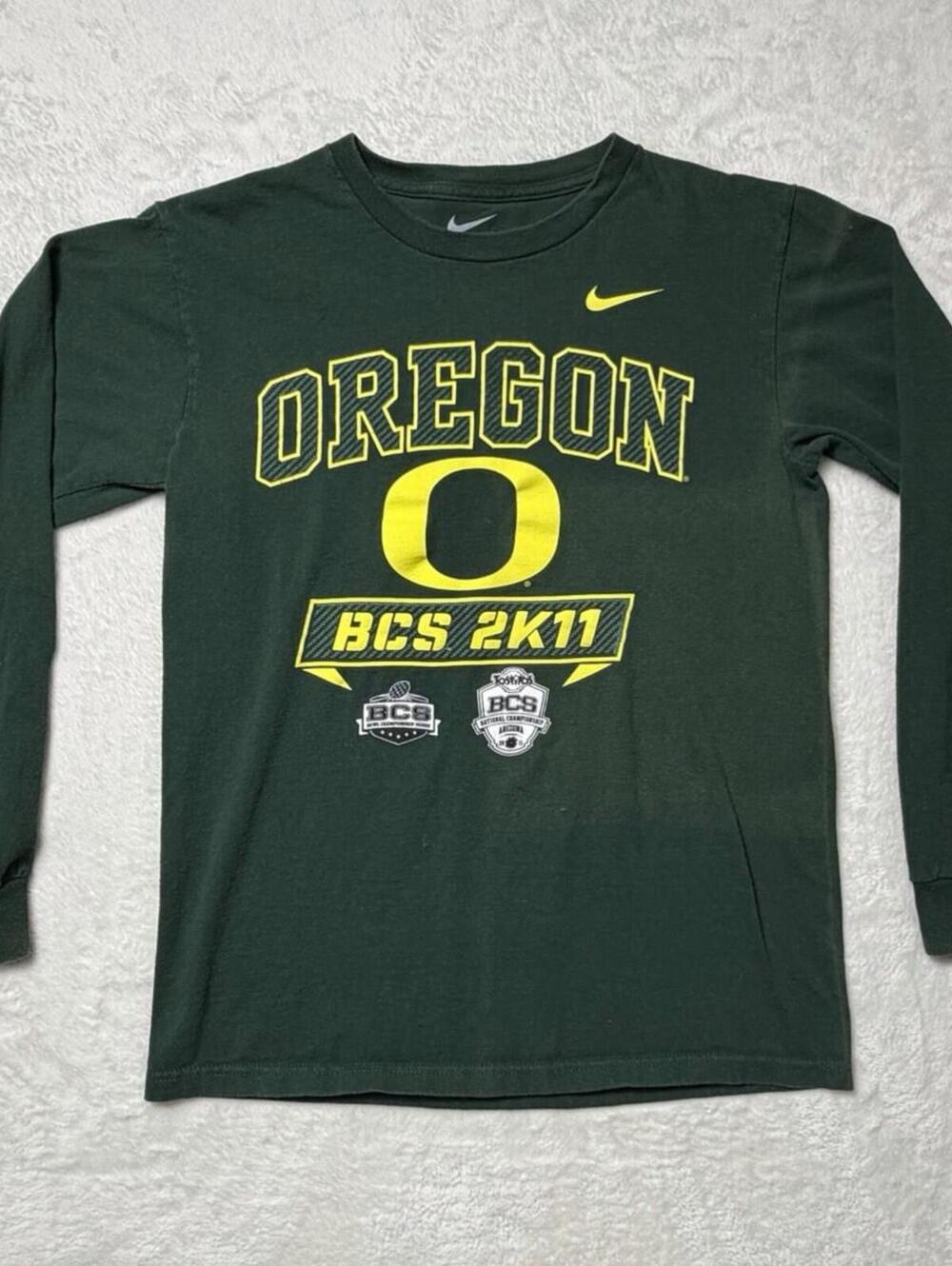 Nike Oregon Ducks Long Sleeve T-Shirt Men's Small Green BCS 2K11 Championship